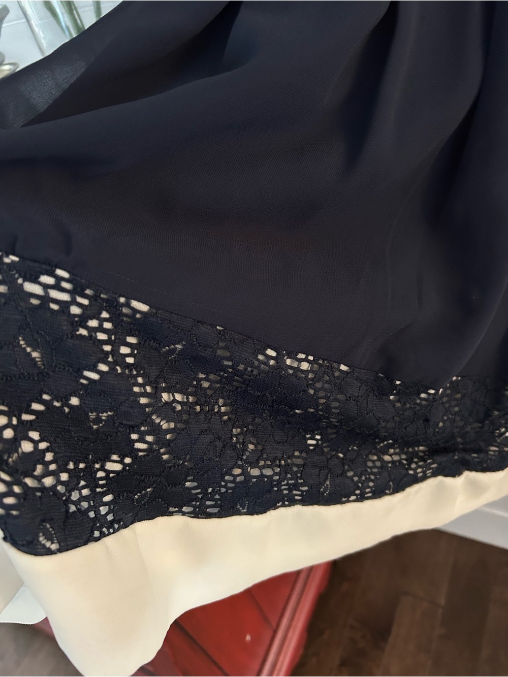 APRICOT Navy Lace Fit-and-Flare Dress with Ivory Hem - Picture 6 of 9